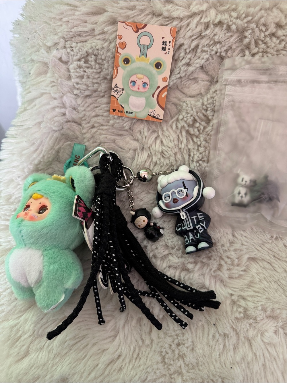 Plush mint green frog and Multi character Charm Keychain - Cute Green Accessory